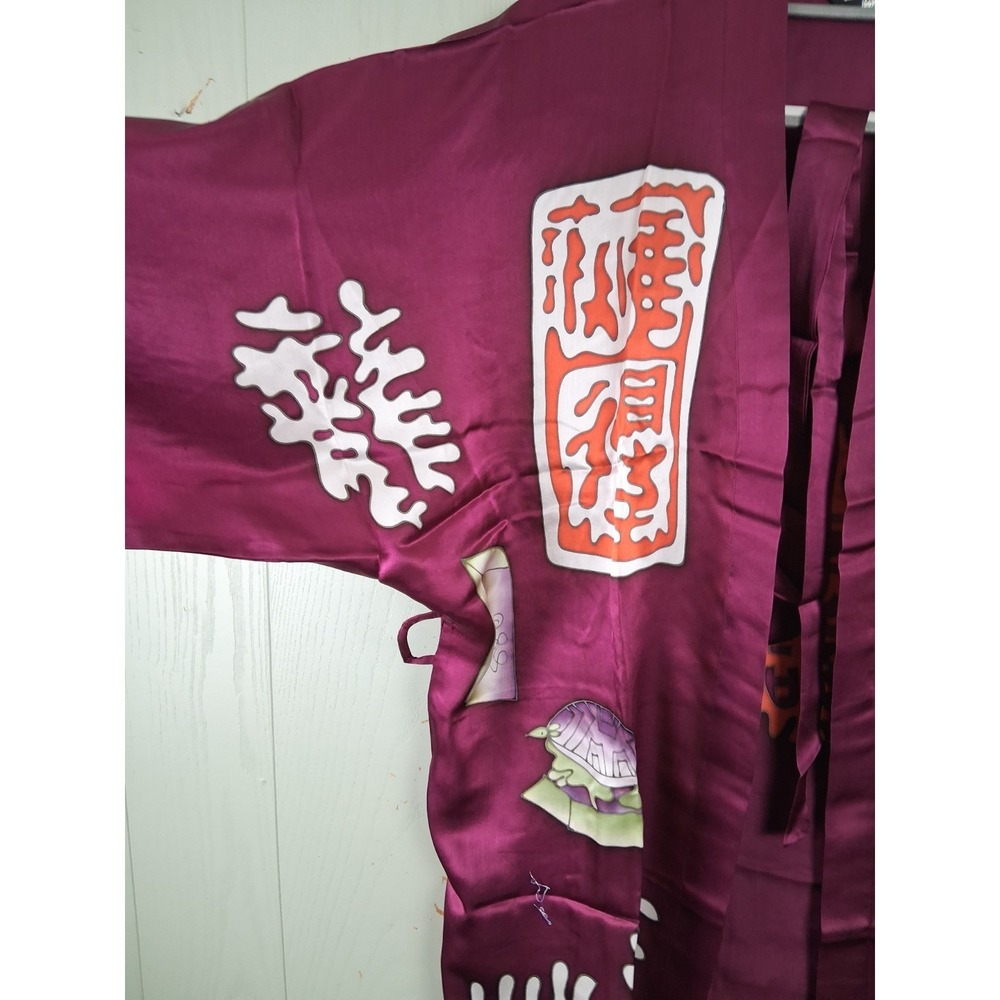 100% Mulberry Silk Kimono Robe Chinese NWOT Wine Color One Size - Picture 3 of 9